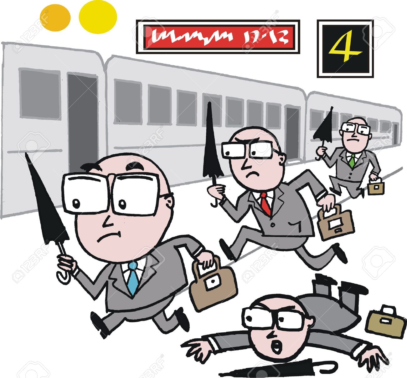 12233392 bande dessinée d hommes d affaires se précipiter pour prendre le train