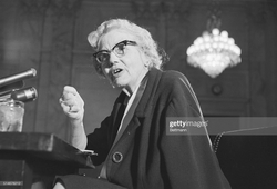 Dr. Helen Taussig, professor emeritus of pediatrics at John Hopkins University, testifies before a senate committee about the distribution of the drug thalidomide after it was found to cause birth defects