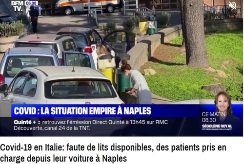 Effarant : Naples des patients sous oxygène devant l'hôpital dans leur voiture ...........